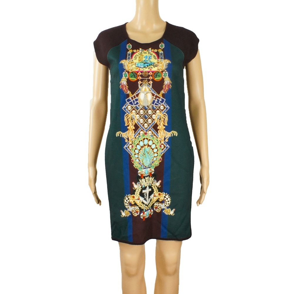 Mary Katrantzou Knipi Printed Jersey Paneled Ribbed Knit Dress